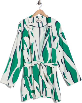 Diane Von F&uuml;rstenberg Liliane Tie Waist Jacket in Shadow Twiggs Giant Green at Nordstrom Rack, Size Xx-Small