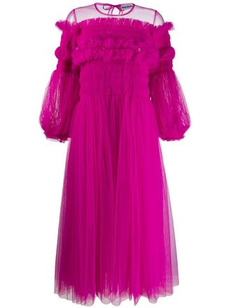 MOLLY GODDARD tulle ruffled midi dress - women - Nylon - 10 - Pink