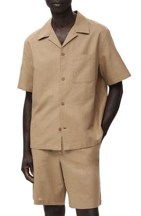Mango Oversize Cotton & Linen Camp Shirt in Beige at Nordstrom, Size Medium