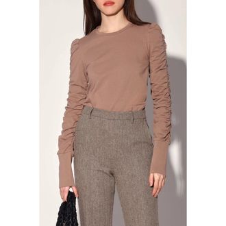 Walter Baker Dot Ruched Long Sleeve Top in Brownstone at Nordstrom Rack, Size X-Small