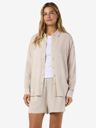 Noisy May Langarmbluse NOISY MAY NMLEILANI L/S LOOSE SHIRT WVN NOOS, Damen, Gr. XL, natural, Web, Obermaterial: 77% Viskose, 23% Leinen, unifarben, loose fit no