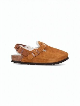 Birkenstock Suede Mule With Adjustable Strap And Shearling Lining