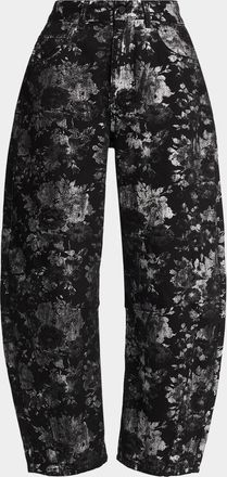 Essentiel KO Foil Floral Jacquard Barrel-Leg Jeans