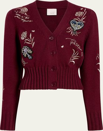 Cinq &agrave; Sept Heritage Rose Patch Morgan Embroidered Cardigan