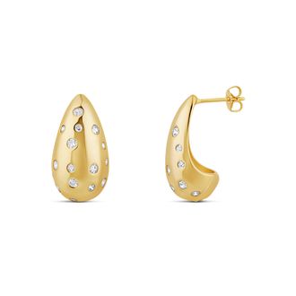 SHYMI Inlay Tear Drop Earrings - 14K Gold Filled, Rhodium Plated, Cubic Zirconia Detailing, Day to Night