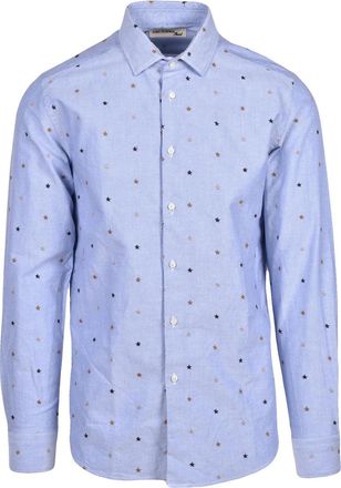 Deuxieme Shirt Light Blue Star Printed Cotton Shirt