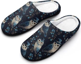 Generic Owl Wearing High Hat Berry Mens House Slippers Memory Foam Washable Cotton Slip on Home Shoes