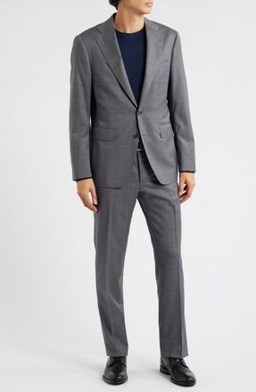 Canali Capri Trim Fit Shadow Plaid Wool Suit in Grey at Nordstrom, Size 40 Us