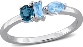 Mimi & Max Multi-Gem Three Stone Ring Sterling Silver