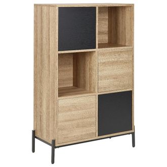 Beliani Beliani - Estanter&iacute;a Madera Clara Gris Negro 135 Cm Mdf Librer&iacute;a Armarios Estantes Moines