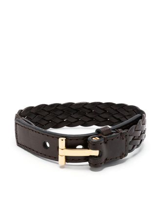 Tom Ford Bracciale T-lock intrecciato in pelle - Marrone