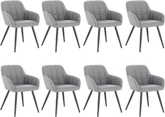 Woltu Juego De 8 Sillas De Comedor, Sillas De Cocina, Sillas De Sal&oacute;n En Lino, Patas De Metal, Gris Claro - Woltu