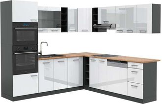 Vicco Cocina Esquinera R-line, Blanco Brillo/antracita, 237 X 247 Cm, Et Roble