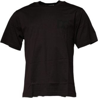 Dolce & Gabbana Mens Dark Brown Logo Cotton Crew Neck T-Shirt