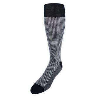 Trafalgar Store Doyle Houndstooth Design Mercerized Cotton Mid-Calf Socks in Black And Grey at Nordstrom