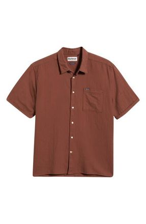 Barbour Kingswood Short Sleeve Cotton Ripstop Button-Up Shirt in Burnt Pepper at Nordstrom, Size Xx-Large