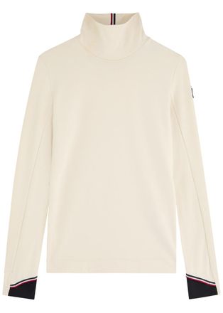 Moncler Logo-appliqu&eacute;d Stretch-jersey top - Cream - S (UK 10 / S)