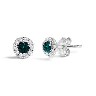 House of Brilliance 925 Sterling Silver 1/3 Cttw White and Blue Diamond Halo Stud Earring