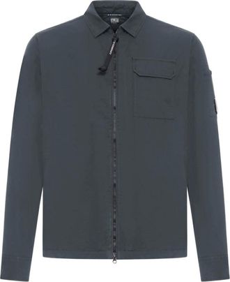 C.P. Company Light Jackets, male, Gray, Size: XL Gabardine Zipped Lens Overshirt