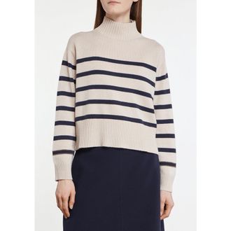 Brunello Cucinelli WomenS Beige Striped Wool Sweater, Size 3XL