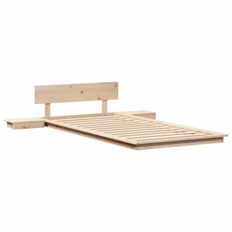 Berkfield Home Floor Bed Frame with Bedside Tables 90x200cm Solid Wood in Beige | Size: 90x200 cm
