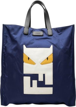 Fendi Navy Nylon Leather Handbag Tote Bag (Pre-Owned)