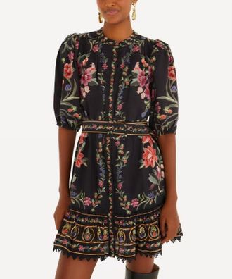 Farm Rio Womens Belle Garden Lace Belted Mini Dress In Black