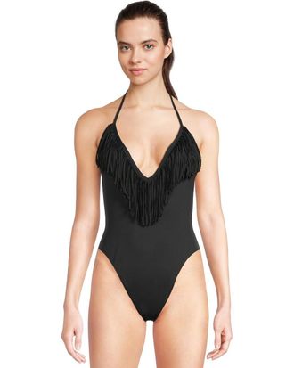 L*Space L*Space Desert Days Swimsuit Womens Black Stretch Fringe One-Piece RED311
