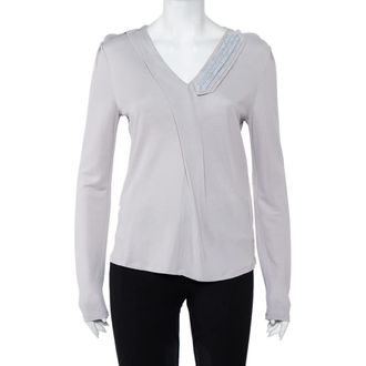Emporio Armani Grey Knit Draped Detail Long Sleeve Top