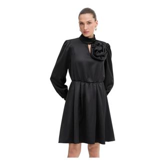 Fracomina Abito Corto in Raso con Applicazione Floreale - - Dresses - Donna - Nero - L