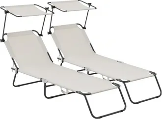 Habitat et Jardin Set di 2 lettini prendisole pieghevoli Lazy - Con parasole - Beige