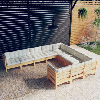 vidaXL Muebles De Jard&iacute;n 10 Piezas Y Cojines Madera De Pino Crema Vidaxl