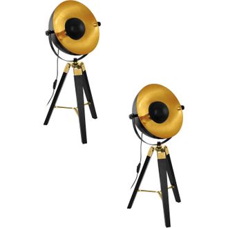 Loops 2 PACK Table Lamp Desk Light Black & Brass & Gold Wood & Steel 1x 60W E27