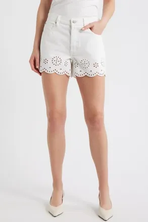 Frame Denim The Eyelet Denim Shorts in White at Nordstrom, Size 27