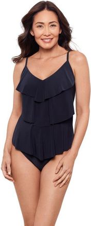 Aqua Green Triple Ruffle Tier Adjustable Tankini Swimsuit Top in True Navy at Nordstrom, Size X-Large