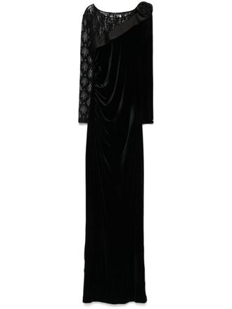 Nissa lace-insert velvet maxi dress - Black