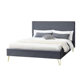 Concept Usine Cama de terciopelo gris y lat&oacute;n de 160 x 200 cm