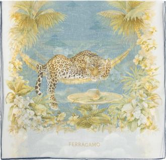 Ferragamo Accessoires, Dames, Blauw, ONE Size, Zijden sjaal met bloemenmotief