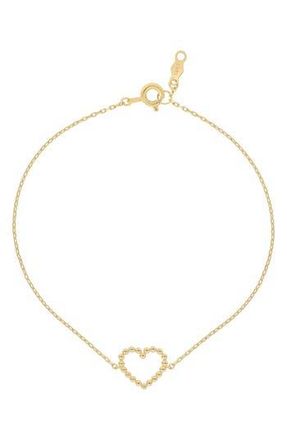 Bony Levy 14K Gold Beaded Heart Charm Bracelet in 14Ky at Nordstrom Rack, Size 7