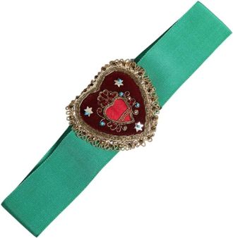 Dolce & Gabbana Groene Riem met Sierhart en Drukknoopsluiting - Dames - Riemen - Groen - ONE Size - Katoen - Accessoires