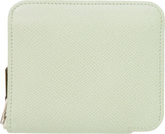 Herm&egrave;s Cassis Light Green Epsom Leather Silk Coin Purse/Coin Case (Pre-Owned)