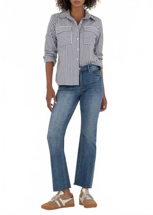 Kut from the Kloth Kelsey High Rise Fab Ab Ankle Flare Jeans In Rigor W/ Med Base Wash