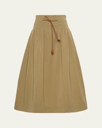 Max Mara Pleated Drawstring Cotton Ottoman Midi Skirt