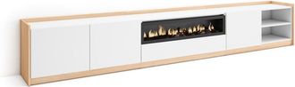 Skraut Home Mueble tv efecto madera blanco roble 310x37x50cm chimenea efecto fuego