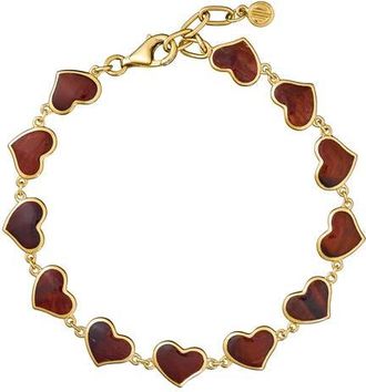 Jan Leslie All Around Heart Bracelet Set In 18K Gold Overlay Sterling Silver in Red at Nordstrom