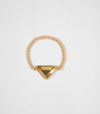 Prada Eternal Gold chain ring in yellow gold with green quartz