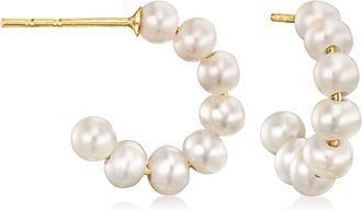 RS Pure by Ross-Simons 3-3.5mm Cultured Pearl C-Hoop Earrings in 14kt Yellow Gold