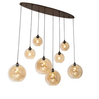 QAZQA Art D&eacute;co L&aacute;mpara Colgante Inteligente Bronce Oscuro Con Cristal &Aacute;mbar Ovalado 8 Luces Incl. 8 Wifi G95 - Sandra Vidrio /acero Ovalada Adecuado Para Le