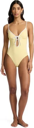 Onia Soleil Tie Front One-Piece in Limoncello/white at Nordstrom, Size Medium