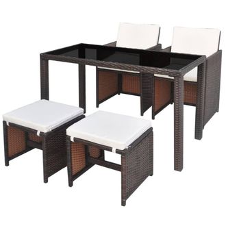 Berkfield Home 5 Piece Outdoor Dining Set with Cushions Poly Rattan Brown